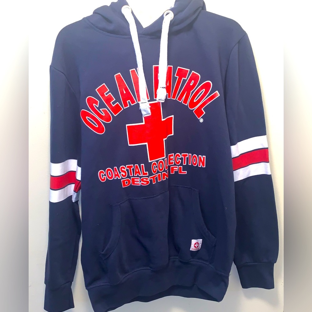 Mens Blue & Red Lifeguard Ocean Pacific patrol Exclusive Blue Hoodie size medium